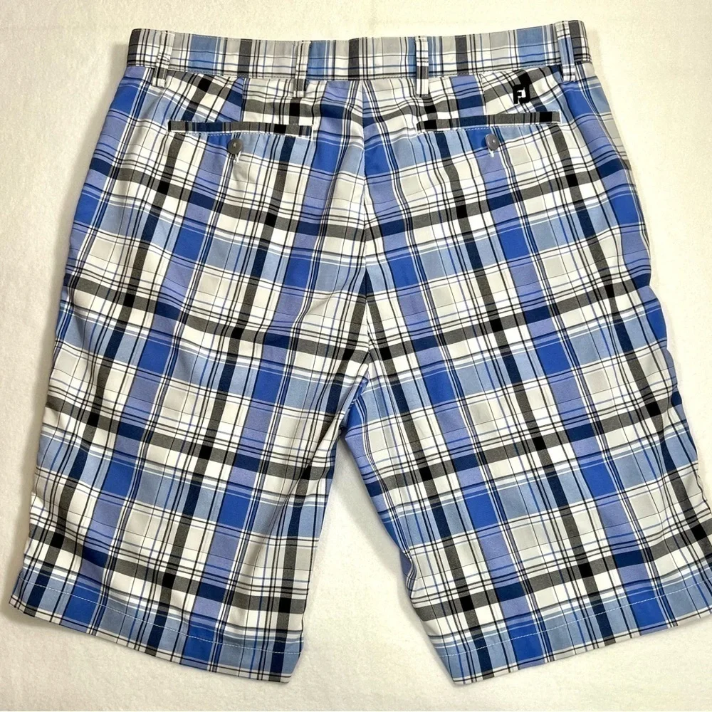 FOOTJOY Men’s Blue Black Plaid Golf Golfer‎ Golfing Preppy Shorts Size 34 Waist